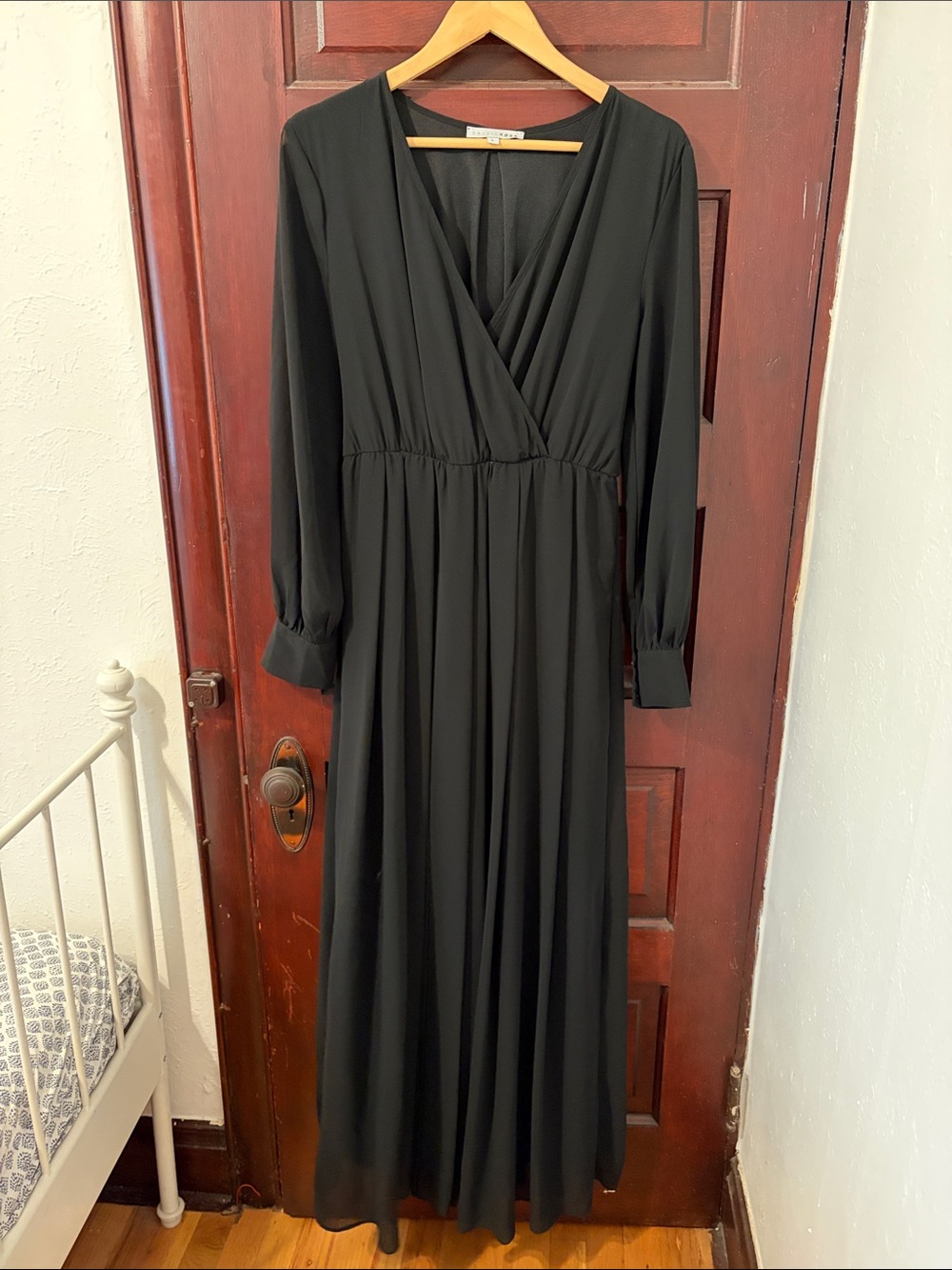 Baltic Born Black Long Sleeve Faux-Wrap Maxi Dress